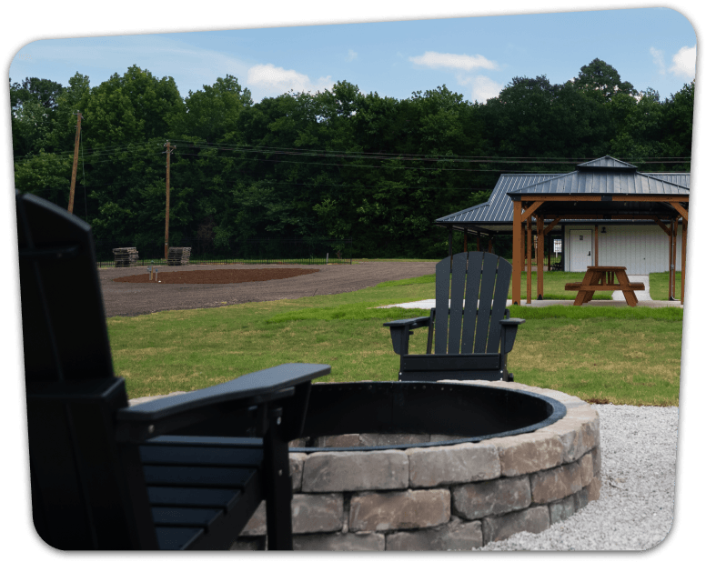 adirondack chairs around fire pit